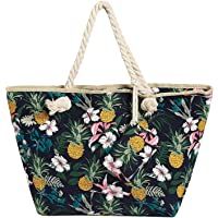  - Bolso de Playa Grande Impermeable con Cremallera Bolso de Hombro Flores y piña